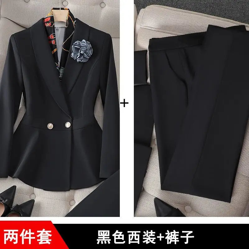 New High Quality Autumn Formal Women's Suit Fashion Long Sleeve Blazer Coat + Straight Pants Trousers Office Lady Two piece Set