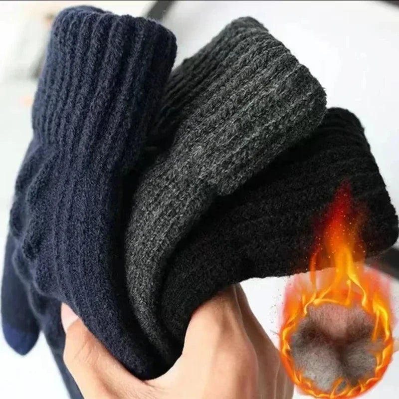 New Men's Warm Full-finger Gloves Winter Touch Screen Plus Fleece Gloves Men's Thick Knitted Cycling Gloves