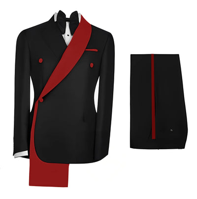 Fashionable Men's Suit 2 piece Set Black Jacket With Gold Collar Wedding Groom Tuxedo Classic Men's Tailored Blazer Pants
