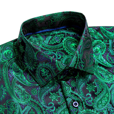 Jacquard Silk Mens Shirts Pink Blue Red Green Gold Long Sleeve Single Breasted Lapel Shirt Blouse Outerwear Wedding Business