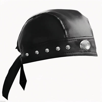 Black Leather Skull Bandana Motorcycle Helmet – Edgy Halloween Gift for Urban Biker Cosplay