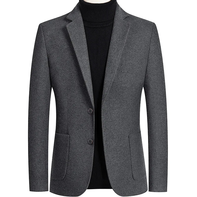 New Men's Wool Blazers Male Suit Jacket Oversized Solid Business Casual Winter Jacket Men Clothing Wedding Suit Coat 4XL A5FJ002
