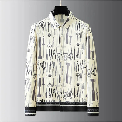 Luxury Letter Print Shirt Men's Long Sleeve Slim Fit Casual Shirt High Quality Fashion Korean Extra Large Size Men's Clothing