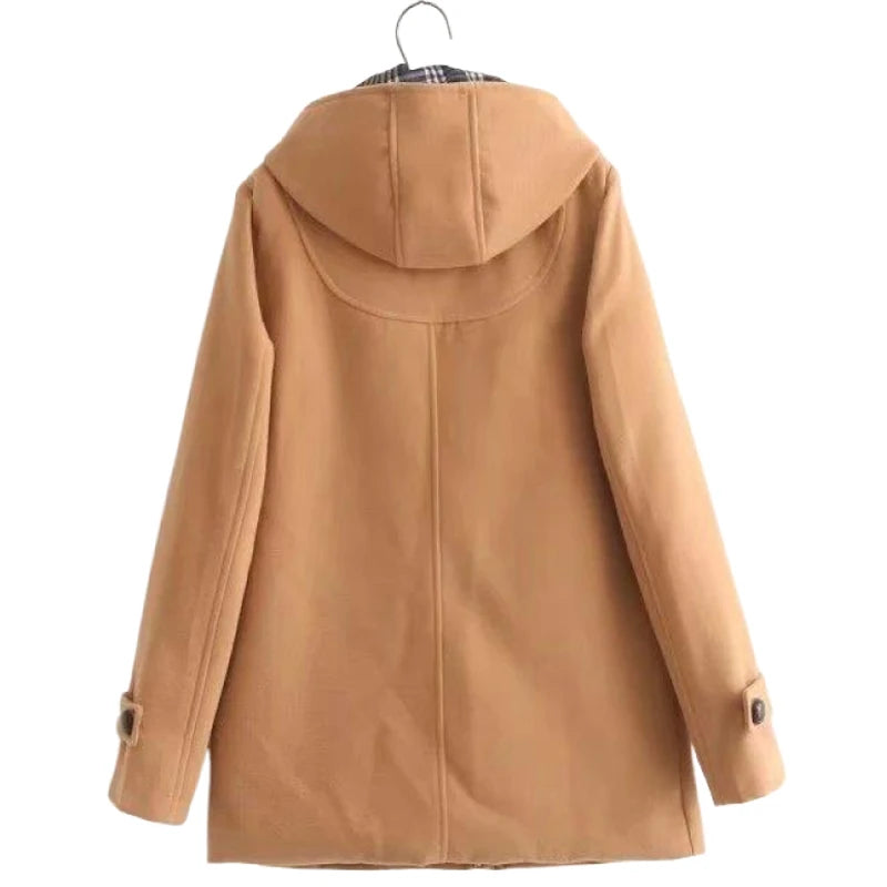 Japanese Preppy style Kahaki/Navy JK Uniform Hooded Coat Autumn/Winter Girl Medium Length Horn Button Fleece Coat Korean Women