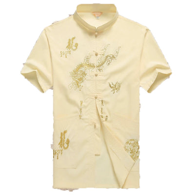 Chinese Men Cotton Kung Fu Suit Embroidery  Wu Shu Uniform Tai Chi Clothing Short Sleeve Shirt+Pant M L XL XXL XXXL MS013