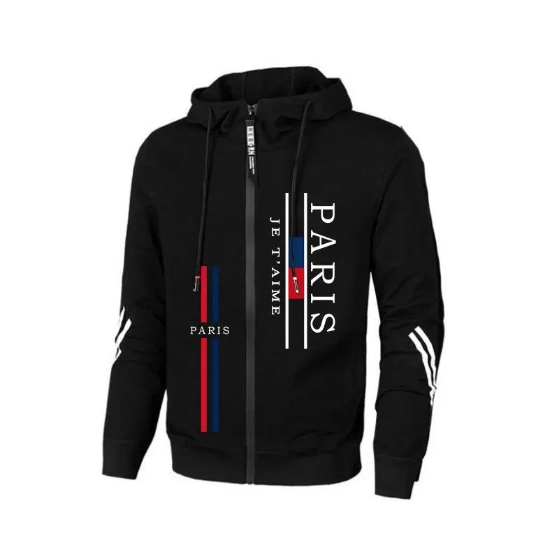 Paris Fashion Men's Tracksuit Zip-up Hoodie Black Sweatpants Autumn Winter Daily Casual Sporty Jogger Set Gym Fitness Sportswear