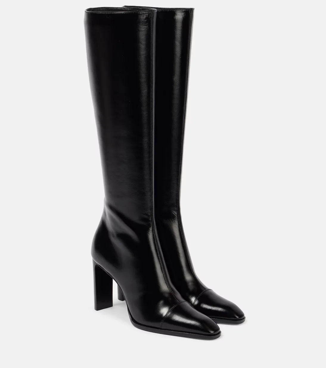 Women's Leather Pointed Toe Knee - High Boots With Block Heel Elegant Trendy Footwear For Party Office And Daily Wear