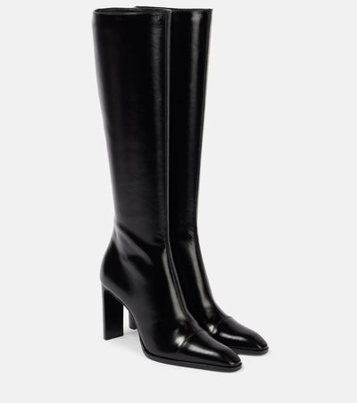 Women's Leather Pointed Toe Knee - High Boots With Block Heel Elegant Trendy Footwear For Party Office And Daily Wear