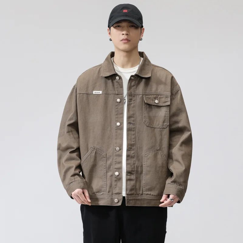Men's cotton lapel Coat Vintage Style Stylish Cargo Jacket Upscale casual Denim jacket Spring 2025