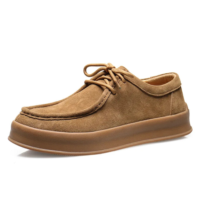 Men's Casual Shoes Lace-up Cow Suede Genuine Leather Thick Sole Mens Classic Retro British Style Outdoor Driving Flats