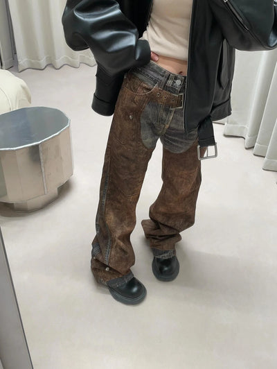 2025 autumn and winter new high-quality elegant women's clothing French retro printed high waisted wide leg denim pants