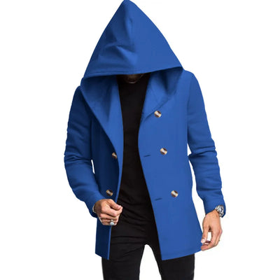 2025 New Korean Men's Trench Coat Long Spring And Autumn Windproof Warm Casual Fashion Solid Color Hooded Coat