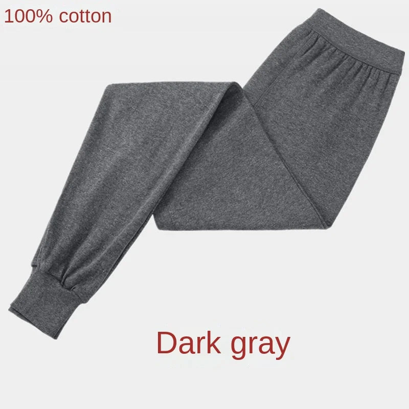 100% Cotton Thermal Underwear Bottoms Autumn Men's Pure Cotton Warm Pants High Waist Warm Loose Pants Knitted Pants
