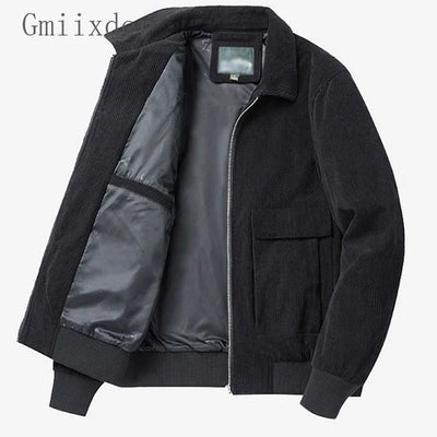 Gmiixder Autumn Winter Male Corduroy Jacket Casual Stripe Lapel Safari Jackets Versatile Men's Clothing Trend Elegant Loose Coat