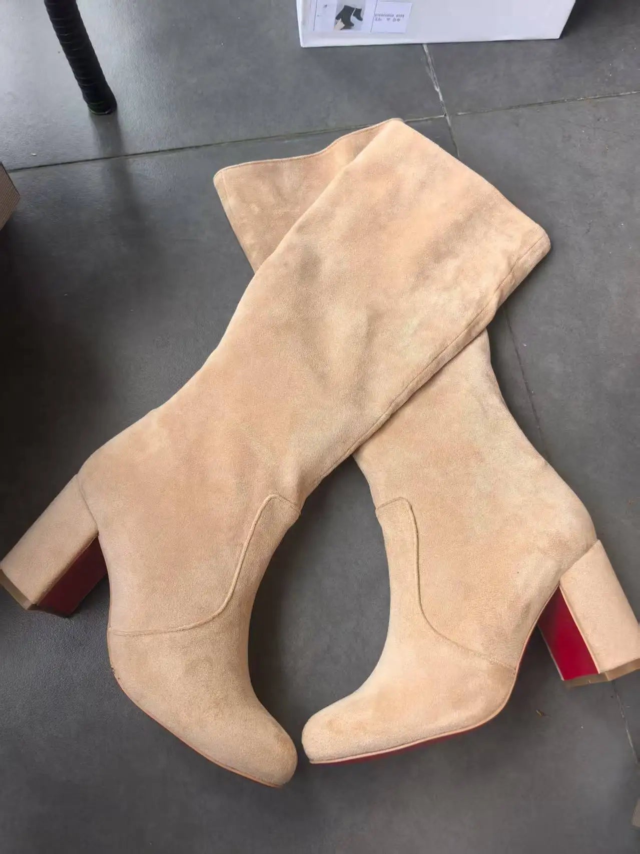 Suede Winter Long Booties Sexy Round Toe Flannel Boats Zipper Leather Knee-High Boots Women High Heel Designer Style Botas Mujer