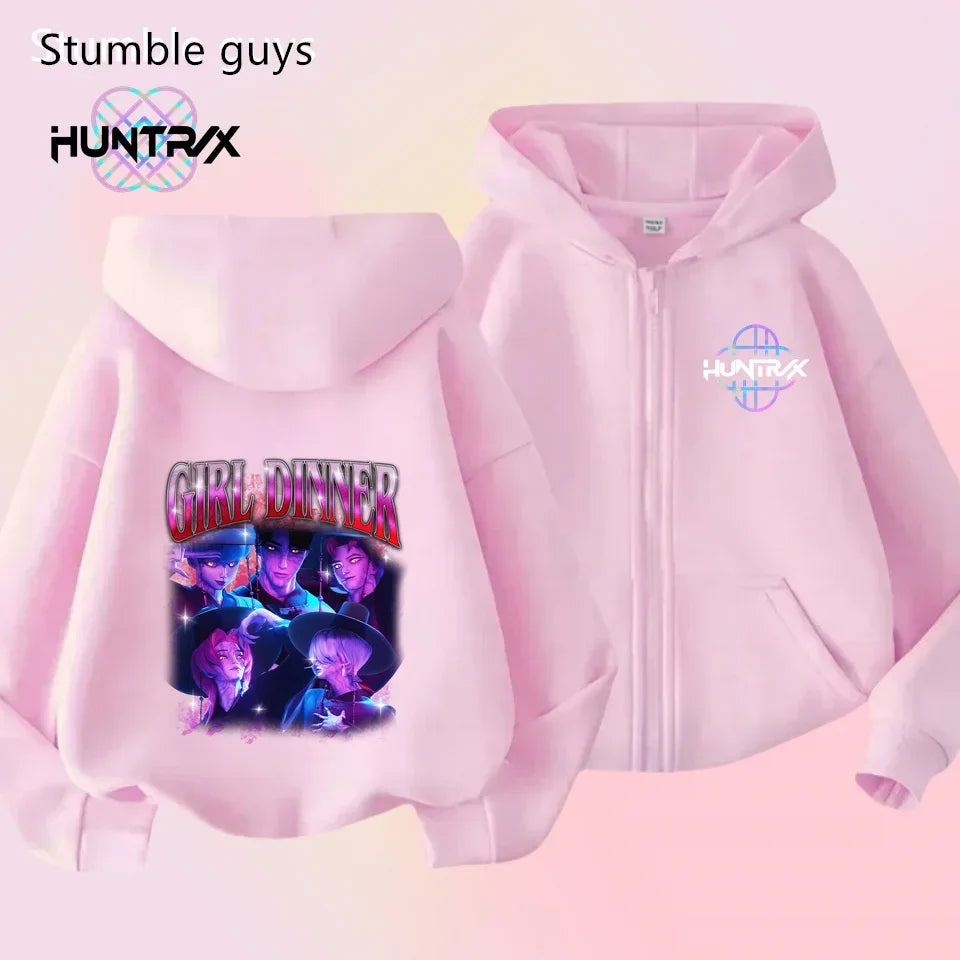 Autumn New KPop Demon Hunters Kids Boys Girls Zipper Hoodie Long Sleeve Sweatshirt Anime Clothes Trendy