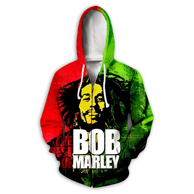 New Fashion 3D Print BOB MARLEY  Zipper Hoodies Zip Up Hooded Sweatshirts Harajuku Hoodie Hip Hop Sweatshirts  H02