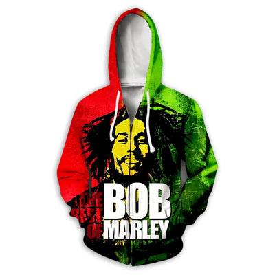 New Fashion 3D Print BOB MARLEY  Zipper Hoodies Zip Up Hooded Sweatshirts Harajuku Hoodie Hip Hop Sweatshirts  H02