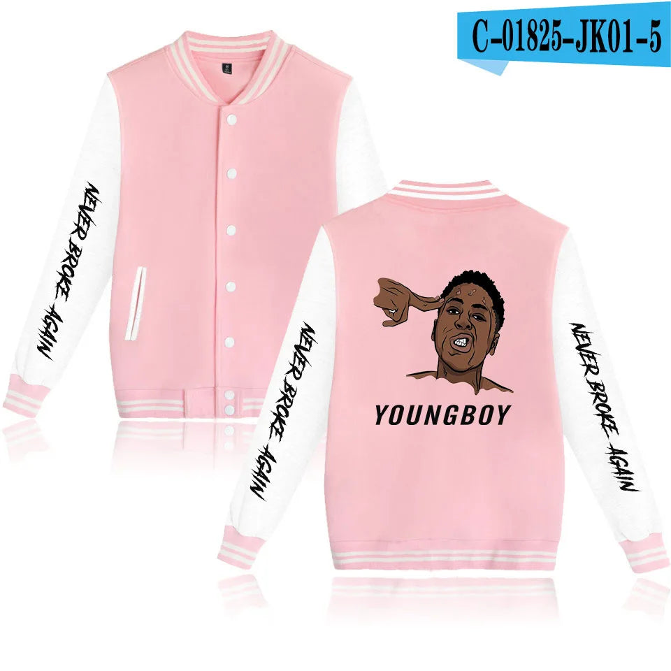 Rapper YoungBoy Never Broke Again Baseball Jacket Men's Hoodie Sweatshirt Boys Girls Harajuku Jackets Streetwear College Coats