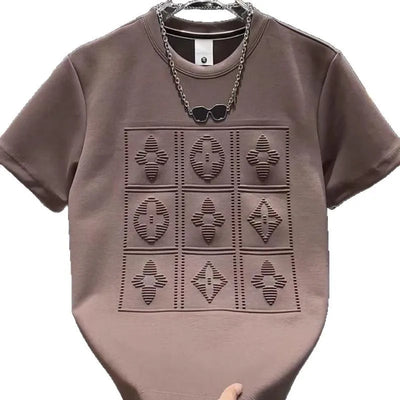 2025 summer new men's versatile heavy industry letter steel print short sleeve t-shirt fashion casual crew neck pullover top