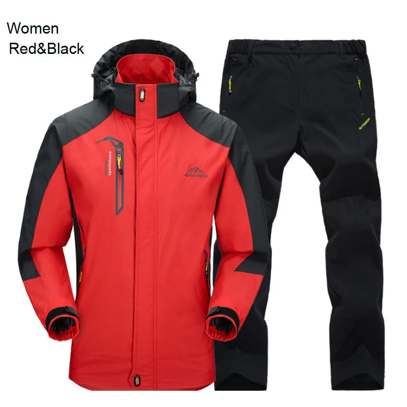 TRVLWEGO Women Jacket Pants Hiking Set Camping Spring Autumn Outdoor Waterproof 20000MM Windbreak Suit Trekking Coat Trousers