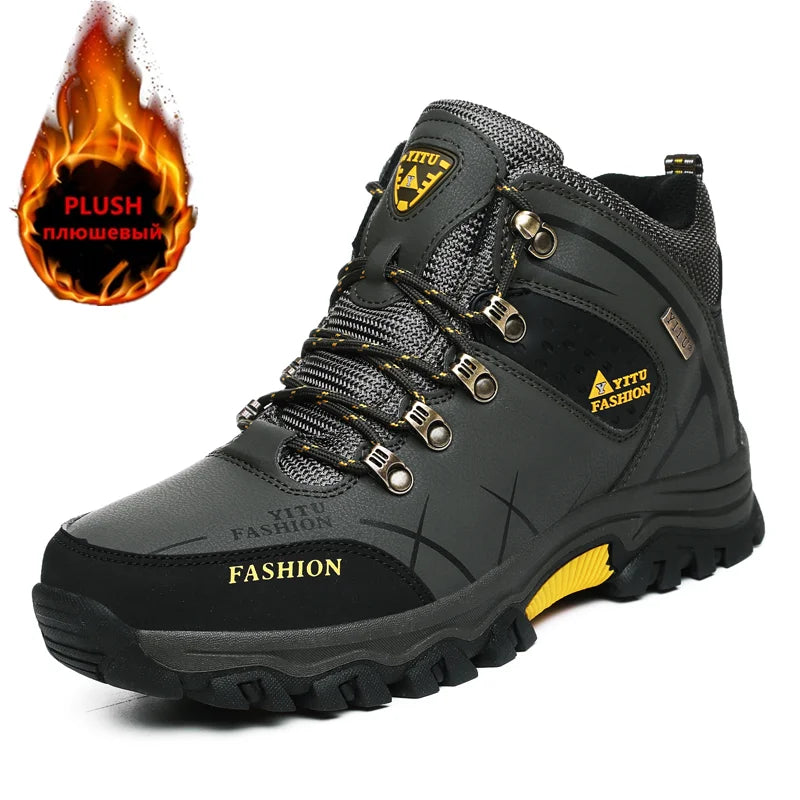 Brand Men Winter Snow Boots Waterproof Leather Sneakers Super Warm Men's Boots Outdoor Male Hiking Boots Work Shoes Size 39-47