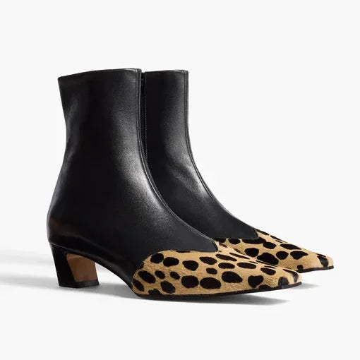 Leather Patchwork Sewing Ankle Boots Sexy Square Toe Zipper Thin Heel Accept Customized New Arrivals Fashion Women Boots