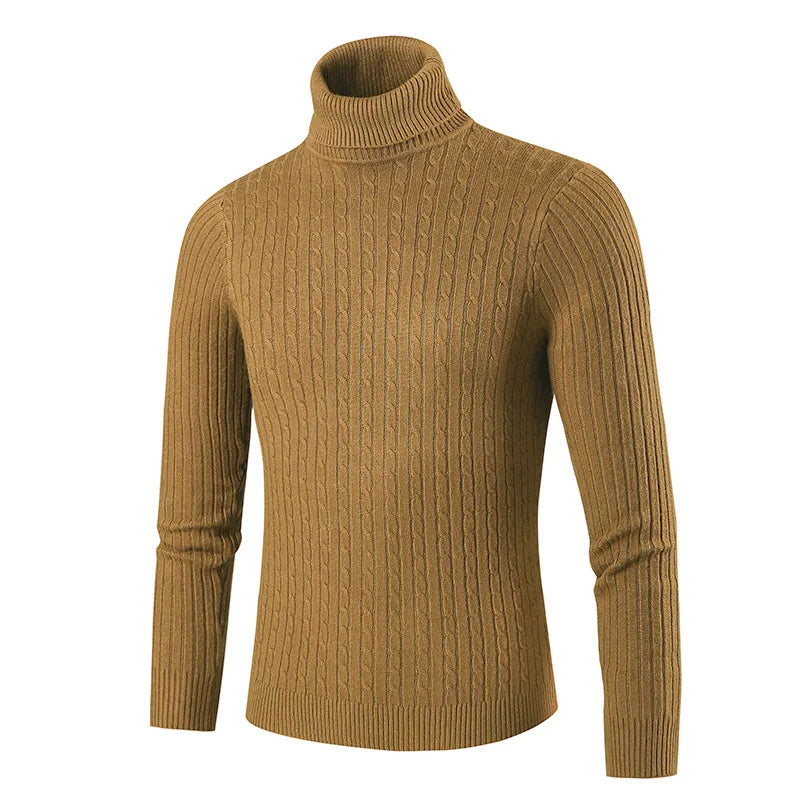 2025 Winter Men's Sweater Casual Slim Fit High Neck Pullover High Quality Elastic Pink Sweaters Knitted Sweater Men