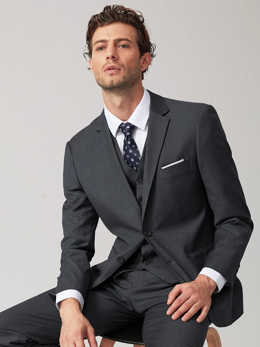 2025 Summer 70% Wool Grey Suit for Men - Premium Business Formal & Wedding Tuxedo Set, Groom's Breathable Blazer & Dress Pants