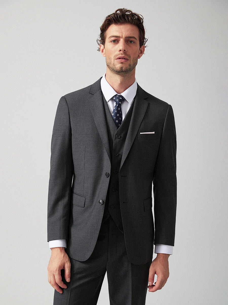 2025 Summer 70% Wool Grey Suit for Men - Premium Business Formal & Wedding Tuxedo Set, Groom's Breathable Blazer & Dress Pants
