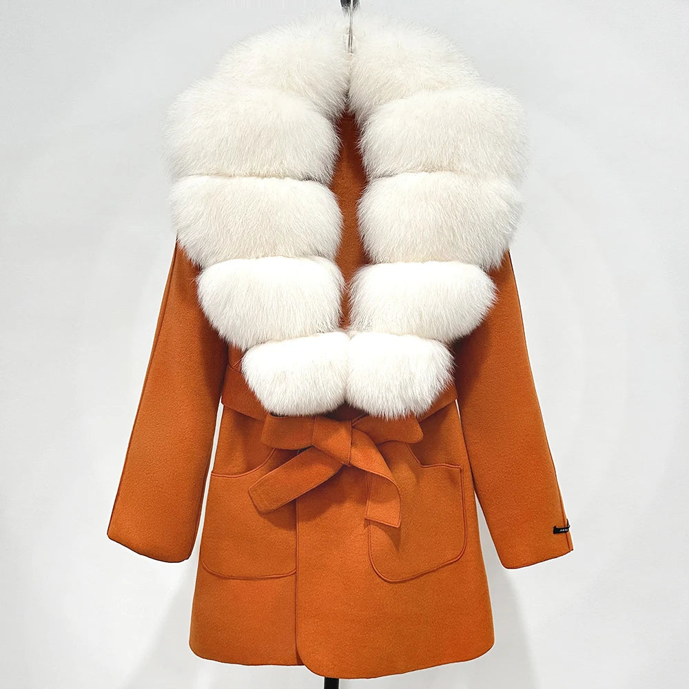 Wool Blend Jacket Autumn Women Winter Fashion Real Fox Fur Collar European Fahsion Woolen Coat Natural Fur Collar Coat Female