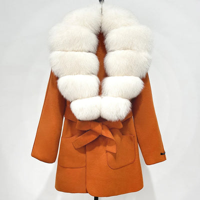 Wool Blend Jacket Autumn Women Winter Fashion Real Fox Fur Collar European Fahsion Woolen Coat Natural Fur Collar Coat Female