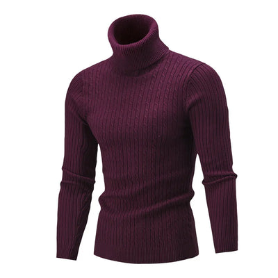 2025 Winter Men's Sweater Casual Slim Fit High Neck Pullover High Quality Elastic Pink Sweaters Knitted Sweater Men
