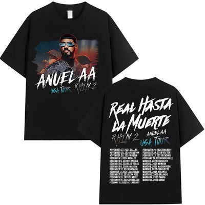Rapper Anuel AA Real Hasta La Muerte Tour 2025 new Album T Shirts Men's Hip Hop gothic T-Shirts 100%  Short Sleeve T-Shirt