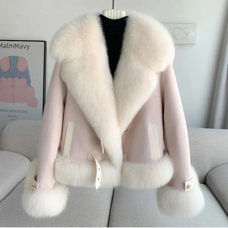 fashional designer  women's winter new thickened cotton-padded jacket imitation fur out cloth