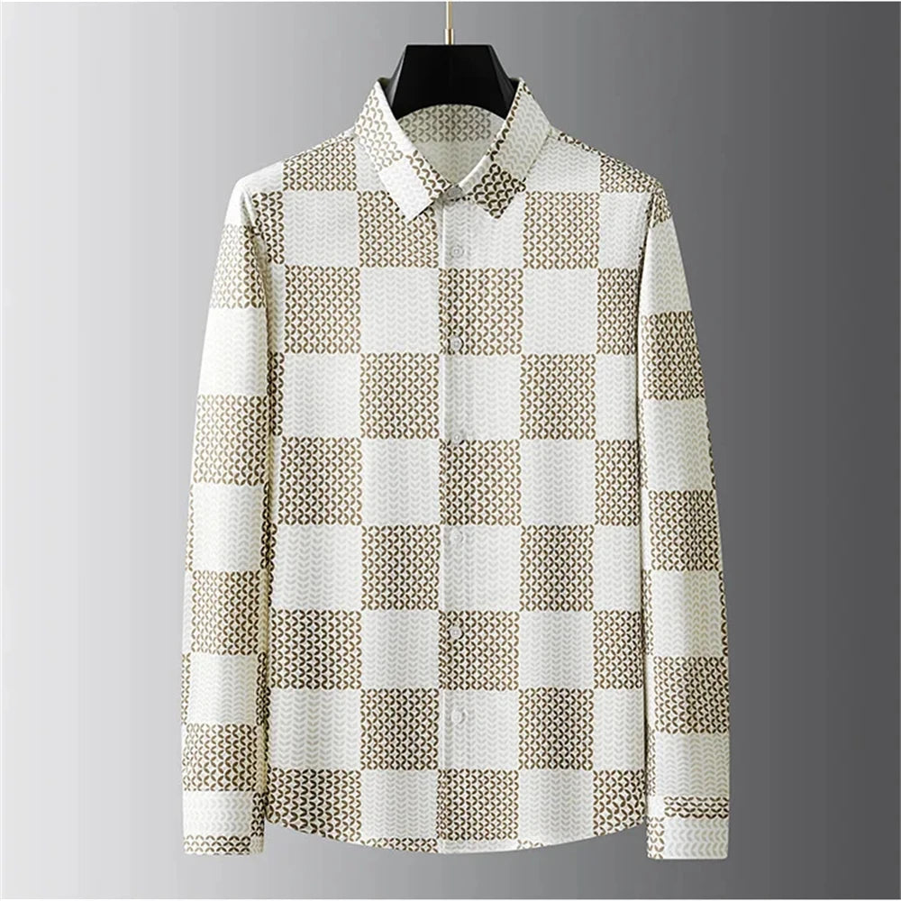 Luxury Letter Print Shirt Men's Long Sleeve Slim Fit Casual Shirt High Quality Fashion Korean Extra Large Size Men's Clothing