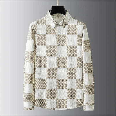 Luxury Letter Print Shirt Men's Long Sleeve Slim Fit Casual Shirt High Quality Fashion Korean Extra Large Size Men's Clothing