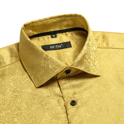 Jacquard Silk Mens Shirts Pink Blue Red Green Gold Long Sleeve Single Breasted Lapel Shirt Blouse Outerwear Wedding Business