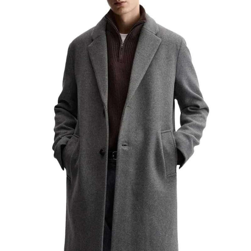 European and American men's medium and long 40% wool woolen gray suit collar woolen coat men
