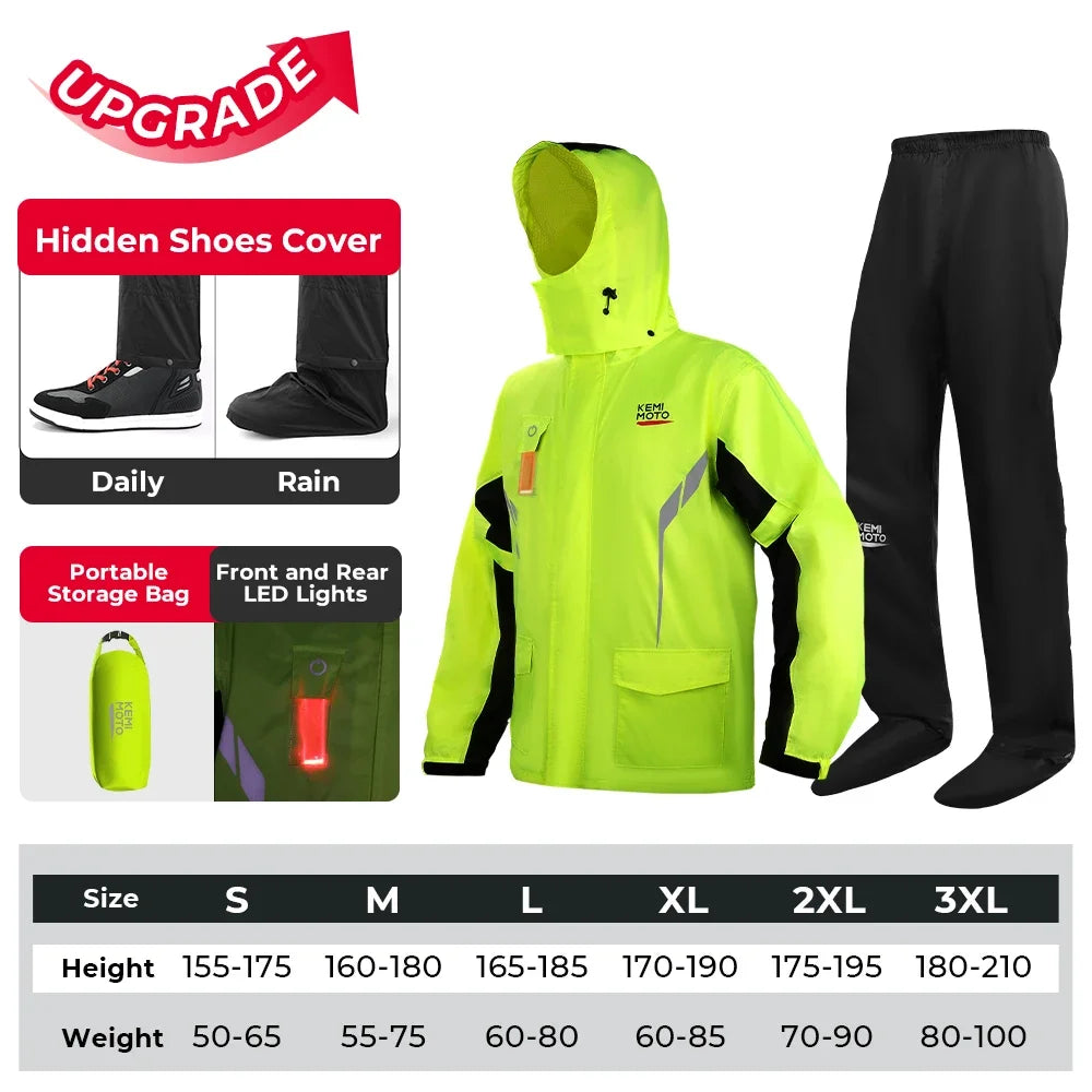 KEMIMOTO Motorcycle Raincoat Waterproof Rain Jacket Pants Split Suit Breathable Impermeable Riding Cycling Motocross Motobike