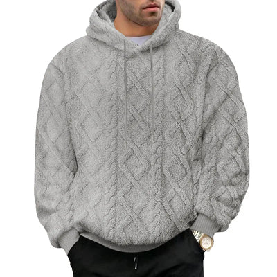 Autumn and winter leisure men's high street jacquard double-sided velvet hooded sports trend pullover sweater jacket