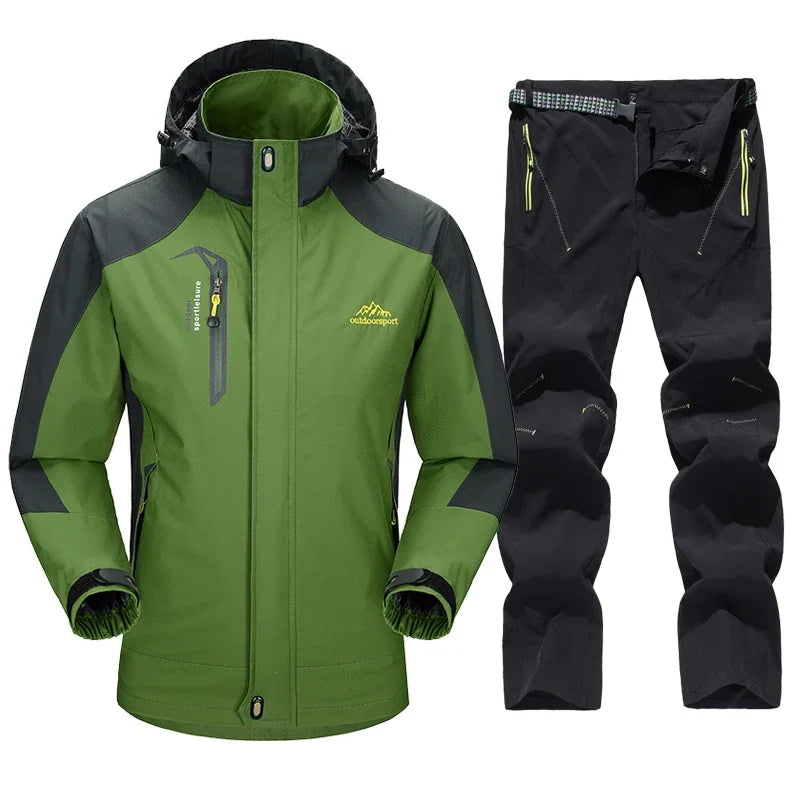 Outdoor Waterproof Hiking Jacket Sets Men Spring Breathable Hooded Coat Trekking Camping Climbing Quick-Drying Trousers Suit