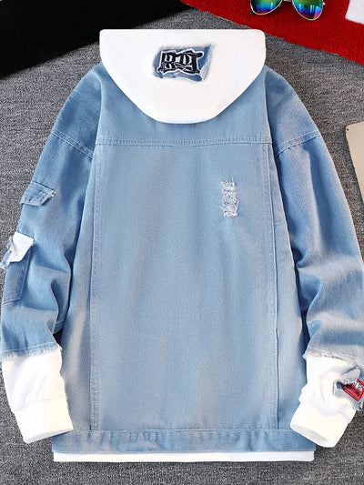 Fall Men's Denim Jaet Baseball Sle Casual Hoodie Outerwear Spring Autumn Couple's Faionable Loose Fit Long Sve