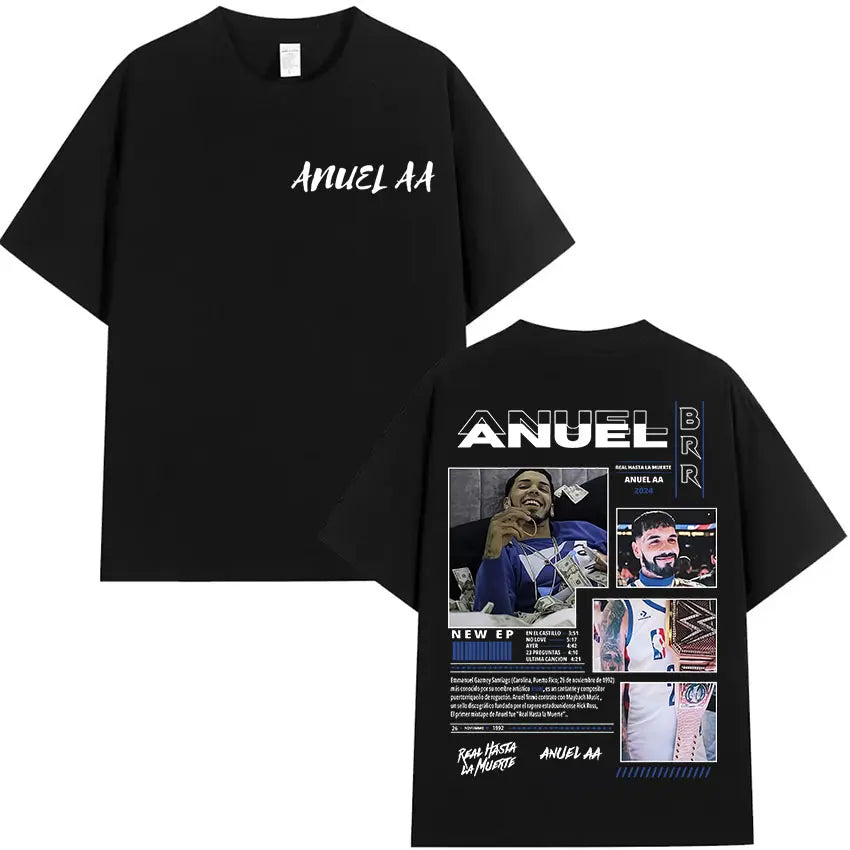 Rapper Anuel AA Real Hasta La Muerte Tour 2025 new Album T Shirts Men's Hip Hop gothic T-Shirts 100%  Short Sleeve T-Shirt
