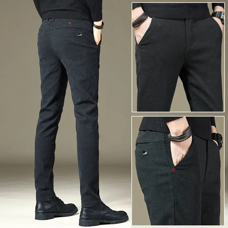 Autumn Winter New Men Casual Fleece Suit Pants Streetwear Fashion Business Versatile Thicken Solid Male Baggy Straight Trousers