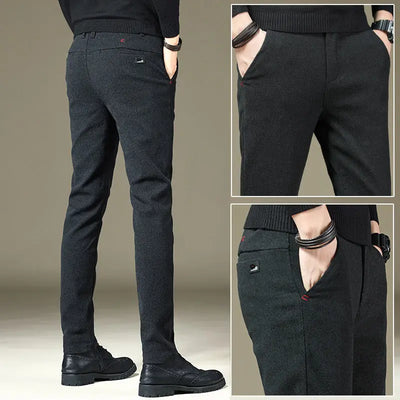 Autumn Winter New Men Casual Fleece Suit Pants Streetwear Fashion Business Versatile Thicken Solid Male Baggy Straight Trousers
