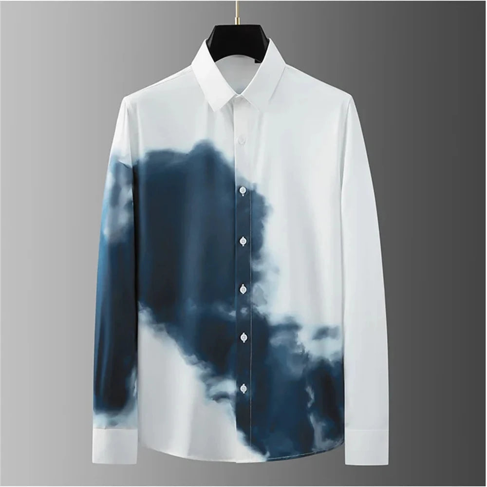 Luxury Letter Print Shirt Men's Long Sleeve Slim Fit Casual Shirt High Quality Fashion Korean Extra Large Size Men's Clothing