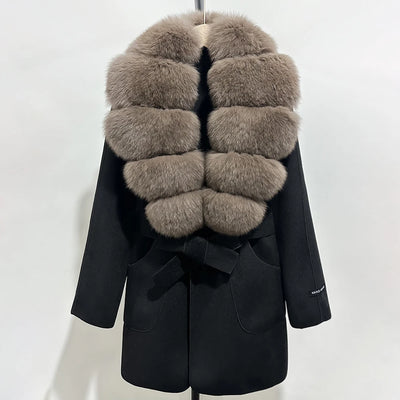 Wool Blend Jacket Autumn Women Winter Fashion Real Fox Fur Collar European Fahsion Woolen Coat Natural Fur Collar Coat Female