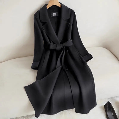Red Double-sided cashmere Coat Women's 2025 New Autumn Winter high-end Woolen Coats With belt Temperament Long Overcoat Female