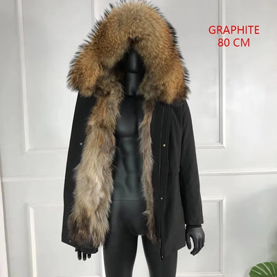 Real Raccoon Fur Coat Men Real Fur Parkas With Hood Warm Winter Men's Parka Natural Fox Fur Large Collar